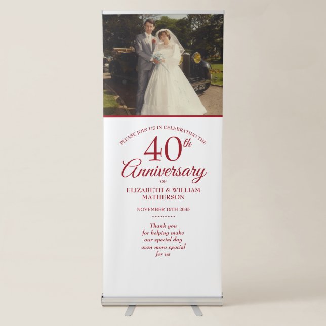 40th Ruby Anniversary Wedding Photo Welcome Sign (Front)