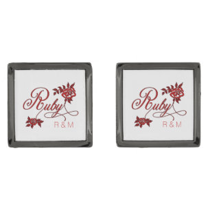 40th Ruby Anniversary with Couple's Initials Cufflinks
