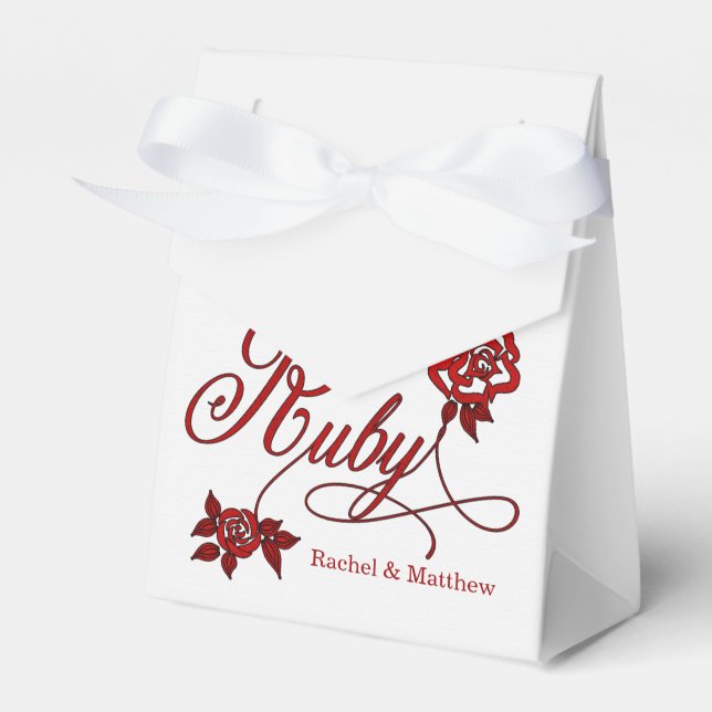 40th Ruby Anniversary with Date and Initials Favor Boxes (Front Side)