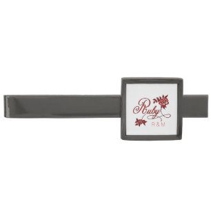 40th Ruby Anniversary with Date and Initials Gunmetal Finish Tie Bar