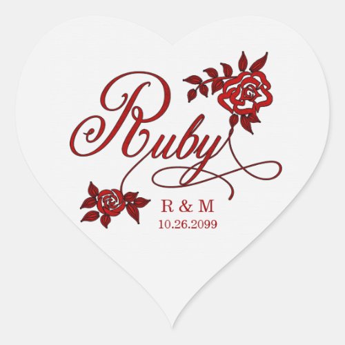 40th Ruby Anniversary with Date and Initials Heart Sticker