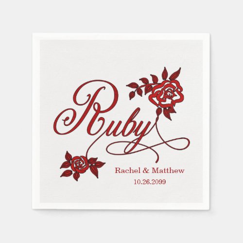 40th Ruby Anniversary with Date and Initials Napkins