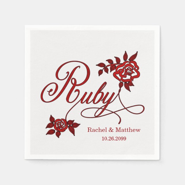 40th Ruby Anniversary with Date and Initials Napkins (Front)
