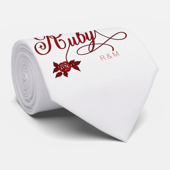 40th Ruby Anniversary with Date and Initials Neck Tie (Rolled)