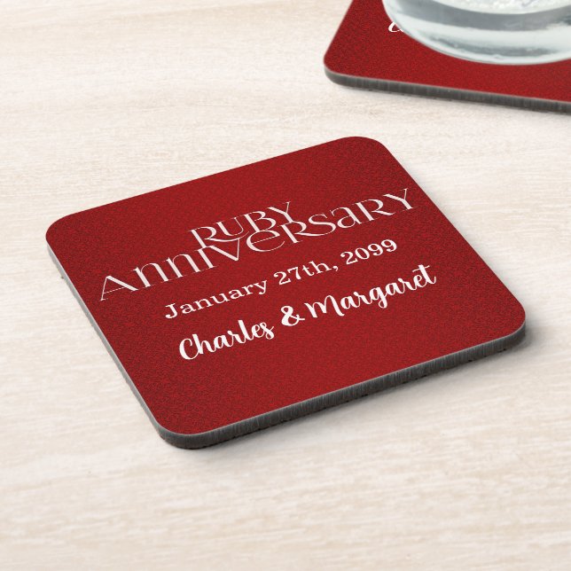 40th Ruby Anniversary with Name and Year Coaster (Left Side)