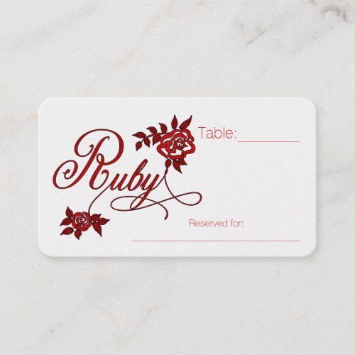 40th Ruby Anniversary with White Roses Place Card