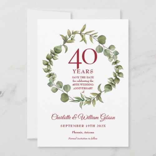 40th Ruby Anniversary Woodland Greenery  Save The Date