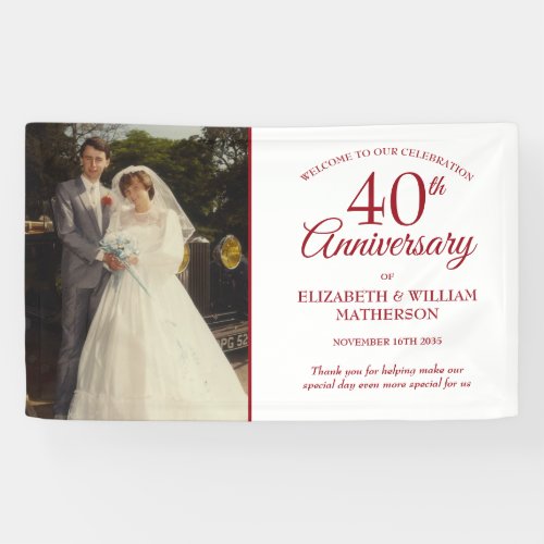 40th Ruby Anniversary Your Wedding Photo Welcome Banner