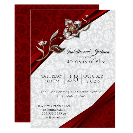 40th Ruby Floral Anniversary Design Invitation