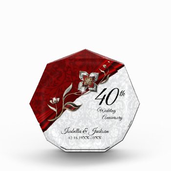 40th Ruby Floral Wedding Anniversary Keepsake Acrylic Award by DesignsbyDonnaSiggy at Zazzle