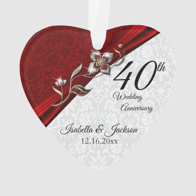 40th Ruby Floral Wedding Anniversary 💞 Keepsake Ornament (Back)