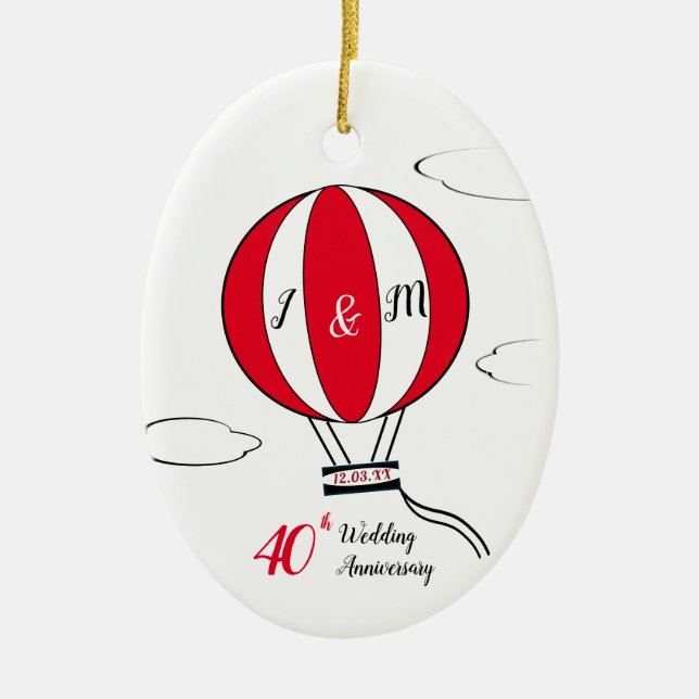 40th ruby hot air balloon anniversary ceramic ornament (Front)