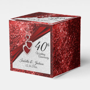 40th Ruby Red and Glitter  Anniversary Favor Boxes