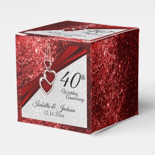 40th Ruby Red and Glitter  Anniversary Favor Boxes