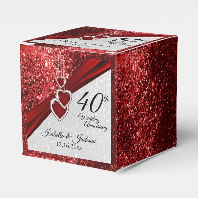 40th Ruby Red and Glitter  Anniversary Favor Boxes (Front Side)
