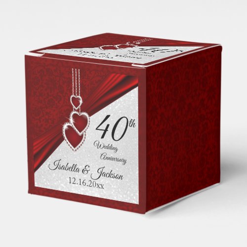 40th Ruby Red and White Glitter  Anniversary Favor Boxes