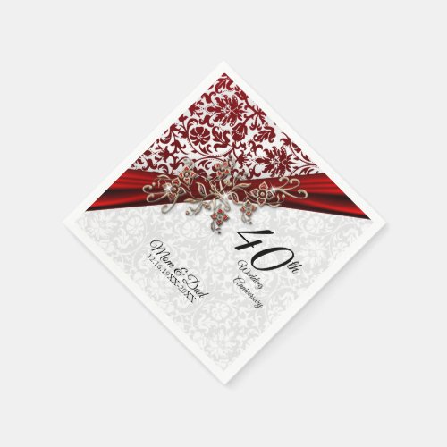 40th Ruby Red and White Wedding Anniversary Napkins