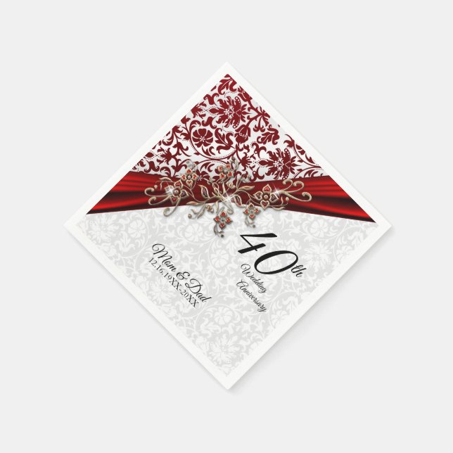 40th Ruby Red and White Wedding Anniversary Napkins (Corner)