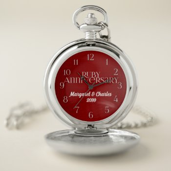 40th Ruby Red Anniversary Names And Date Pocket Watch by PersonalExpressions at Zazzle