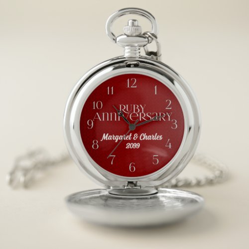 40th Ruby Red Anniversary Names and Date Pocket Watch