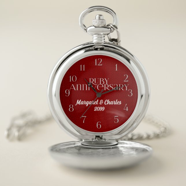 40th Ruby Red Anniversary Names and Date Pocket Watch (Inside)