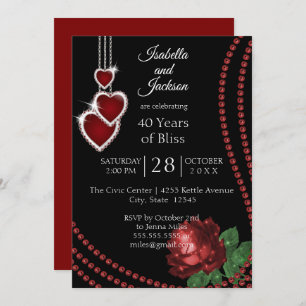 40th Ruby Red Rose Anniversary Invitation