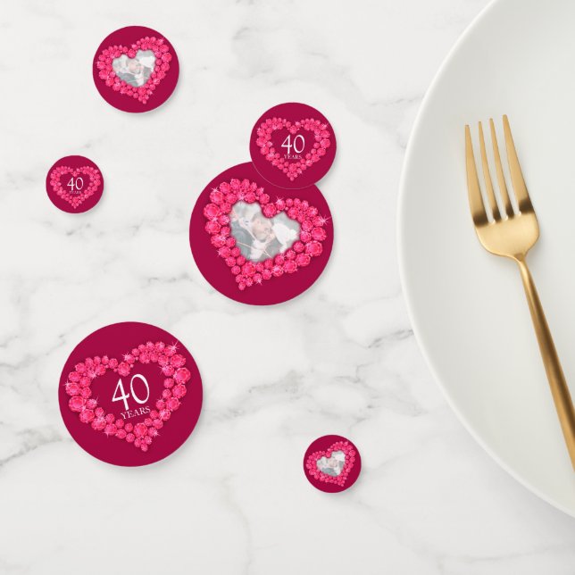 40th ruby red wedding anniversary heart and photo confetti (Group)