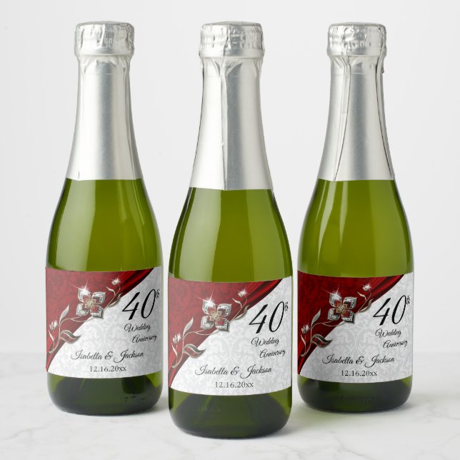 40th Ruby Red Wedding Anniversary Sparkling Wine Label (Bottles)