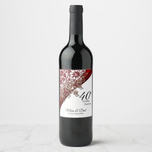 40th Ruby Red  White Wedding Anniversary Wine Label