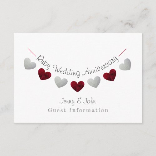 40th ruby  silver wedding anniversary bunting enclosure card