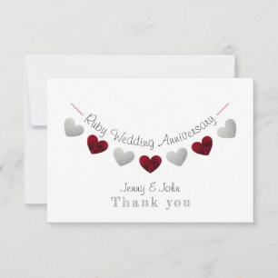 40th ruby & silver wedding anniversary bunting thank you card