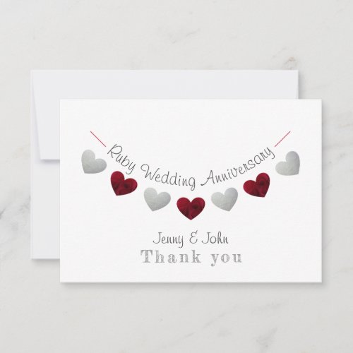 40th ruby  silver wedding anniversary bunting thank you card