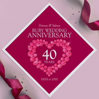 40th Ruby Wedding 40 Years Heart Custom Name Napkins by Mylittleeden at Zazzle