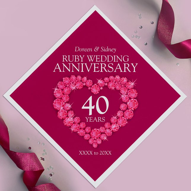 40th Ruby Wedding 40 years heart custom name Napkins (Creator Uploaded)