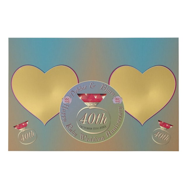 40th Ruby Wedding Anniversary 2 Heart Photos   Faux Canvas Print (Front)