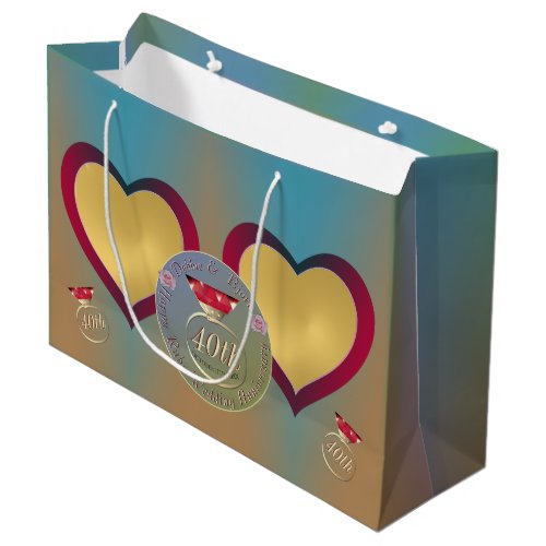 40th Ruby Wedding Anniversary 2 Heart Photos Large Large Gift Bag