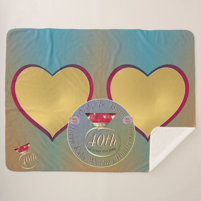 40th Ruby Wedding Anniversary 2 Heart Photos  Sherpa Blanket (Front (Horizontal))