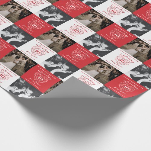 40th Ruby Wedding Anniversary 2 photos red white Wrapping Paper