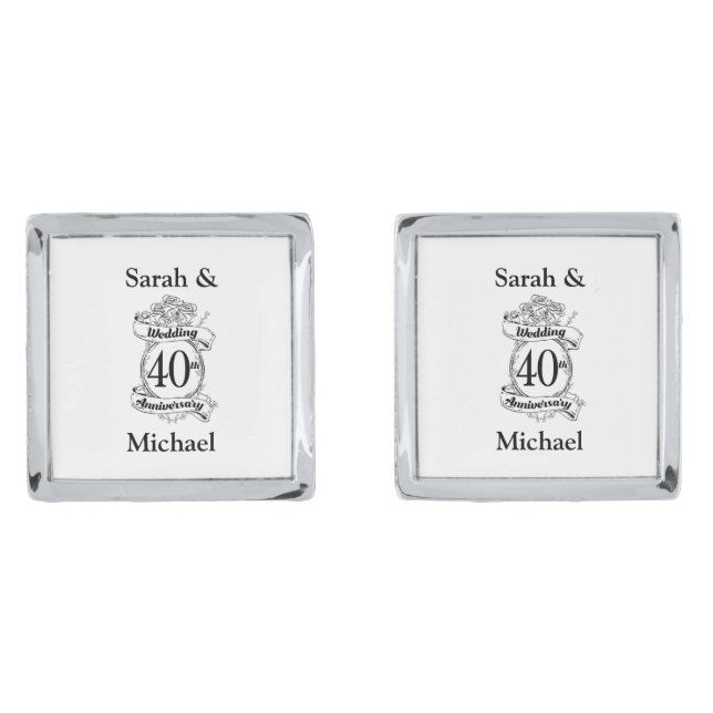 40th Ruby Wedding Anniversary Black and white Cufflinks (Front)