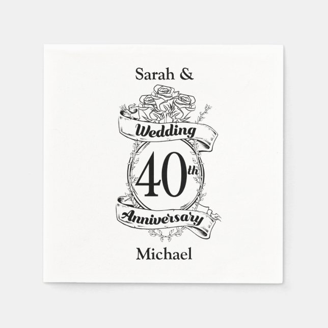 40th Ruby Wedding Anniversary Black and white Napkins (Front)
