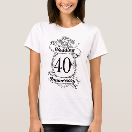 40th Ruby Wedding Anniversary Black and white T_Shirt