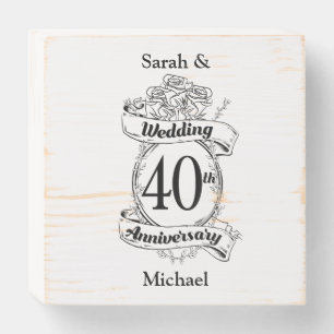 40th Ruby Wedding Anniversary Black and white Wooden Box Sign