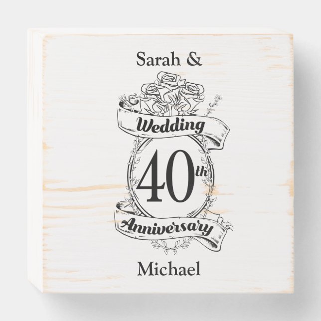 40th Ruby Wedding Anniversary Black and white Wooden Box Sign (Front Horizontal)