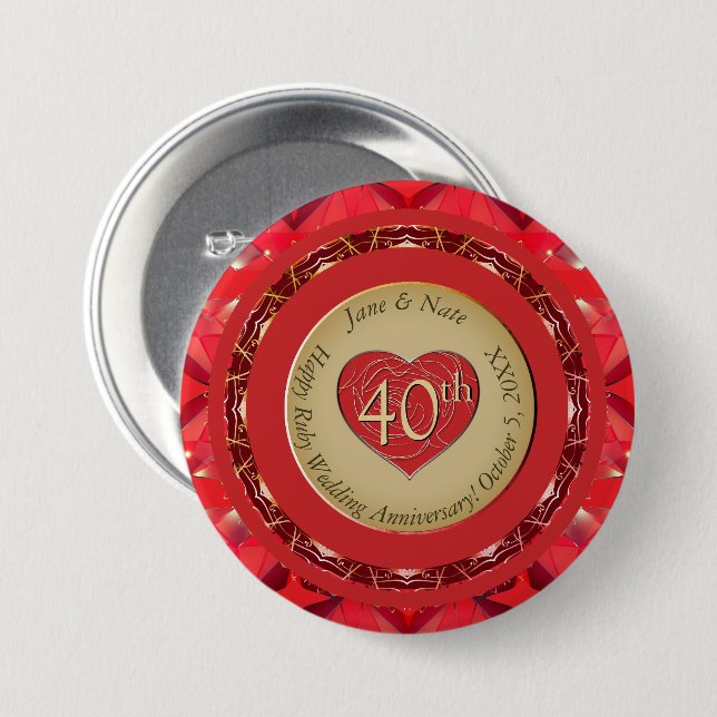 40th Ruby Wedding Anniversary  Button (Front & Back)