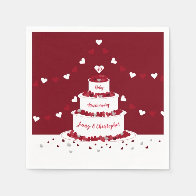 40th ruby wedding anniversary cake and bunting napkins (Front)
