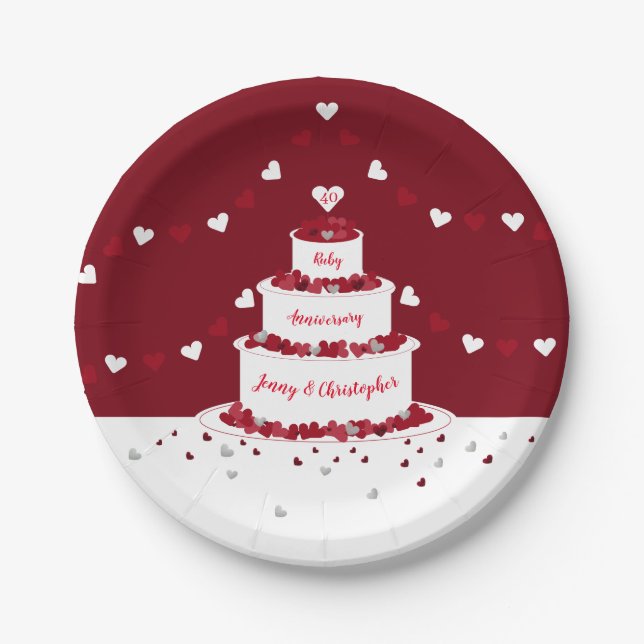 40th ruby wedding anniversary cake and bunting paper plates (Front)