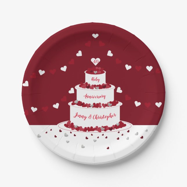 40th ruby wedding anniversary cake and bunting paper plates (Front)