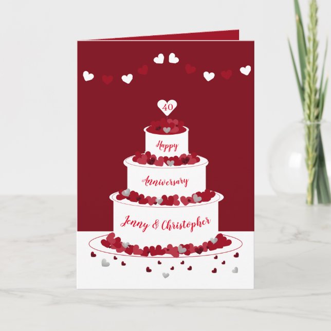 40th Ruby Wedding Anniversary cake card (Front)