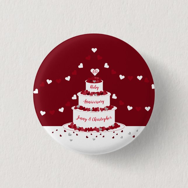 40th ruby wedding anniversary cake design button (Front)