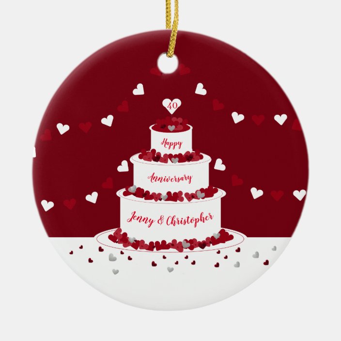 40th Ruby Wedding Anniversary Cake Design Ceramic Ornament Zazzle Com